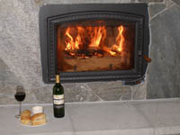 welcoming fire in our great room fireplace